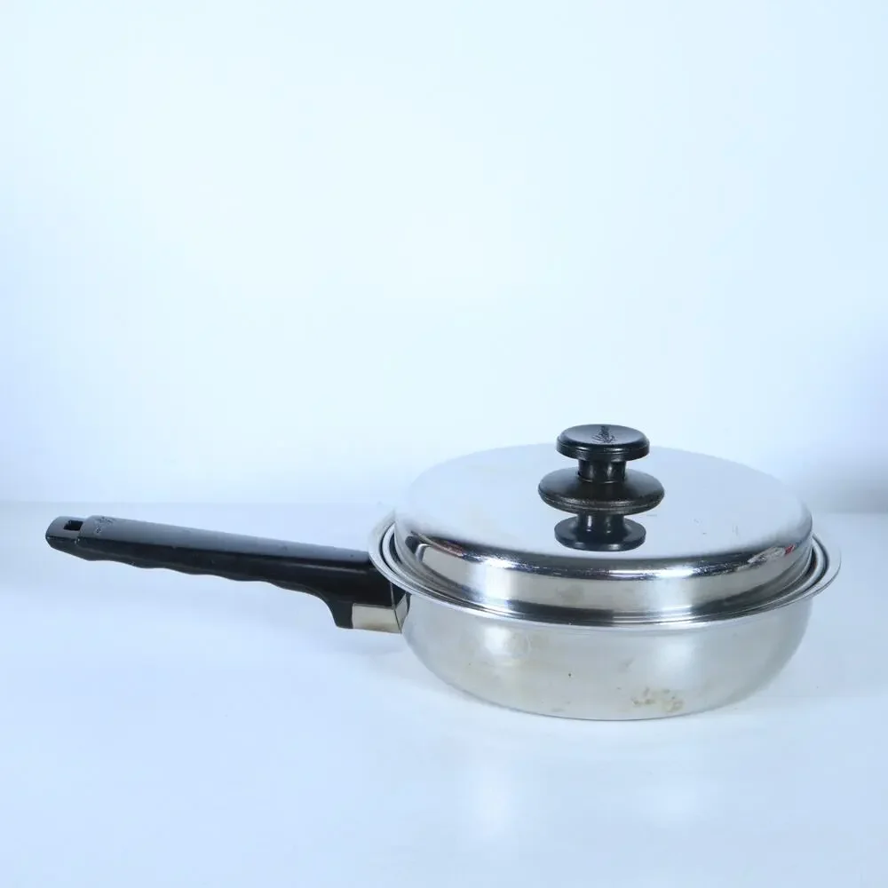 Vtg Lifetime Stainless Steel Covered 8” Skillet Frying Pan w/ Lid USA